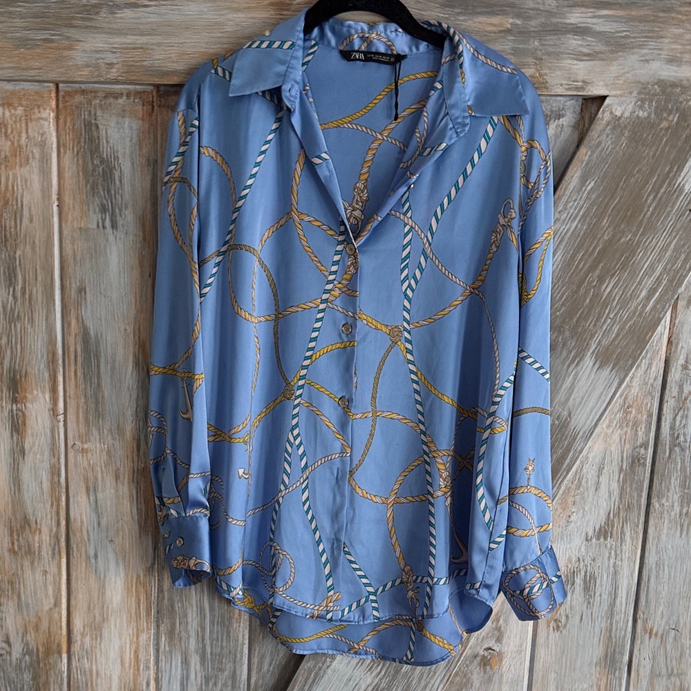 Zara Blue and Gold Rope Pattern Shirt